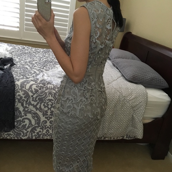 Little Mistress ASOS Waterlily Crochet Silver Gray Lace Midi Dress Illusion - Picture 11 of 16
